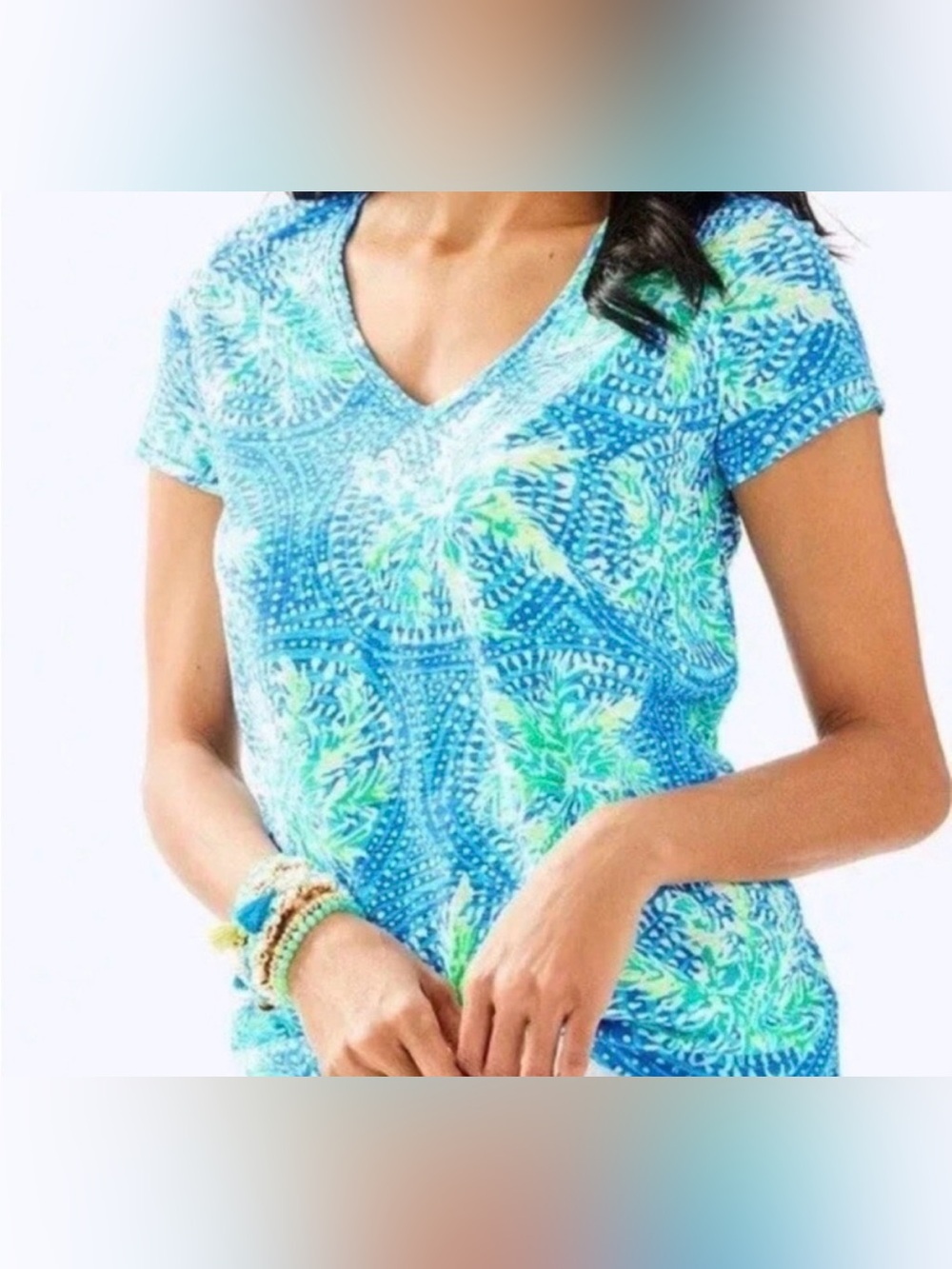 Lilly Pulitzer Aqua and Lime V-Neck Short Sleeve Tee